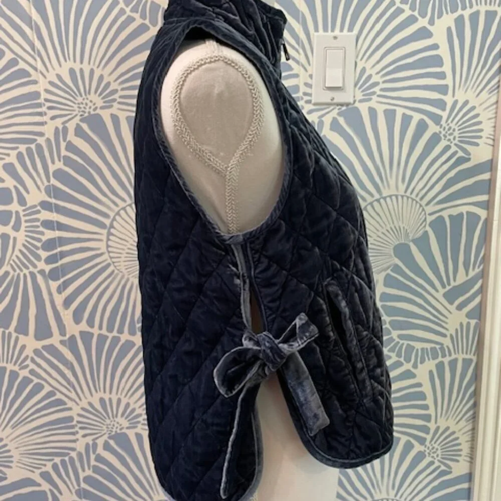 Banana Republic Navy Velvet Quilted Vest with Side Ties Sz XS
